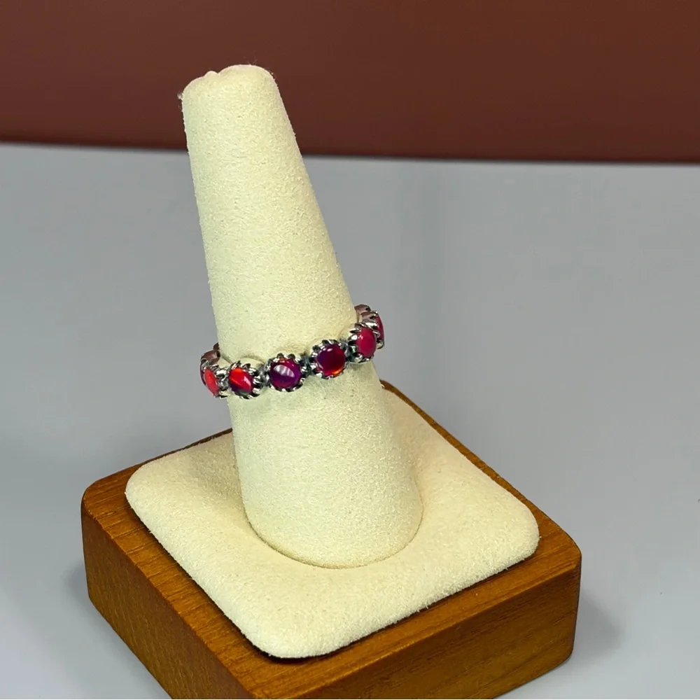 925 Sterling Silver Red Opal Eternity Ring